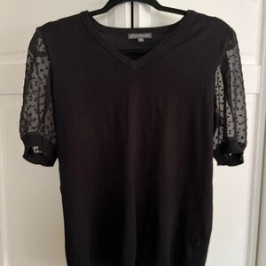 Black Top with Sheer Polka Dot Sleeves